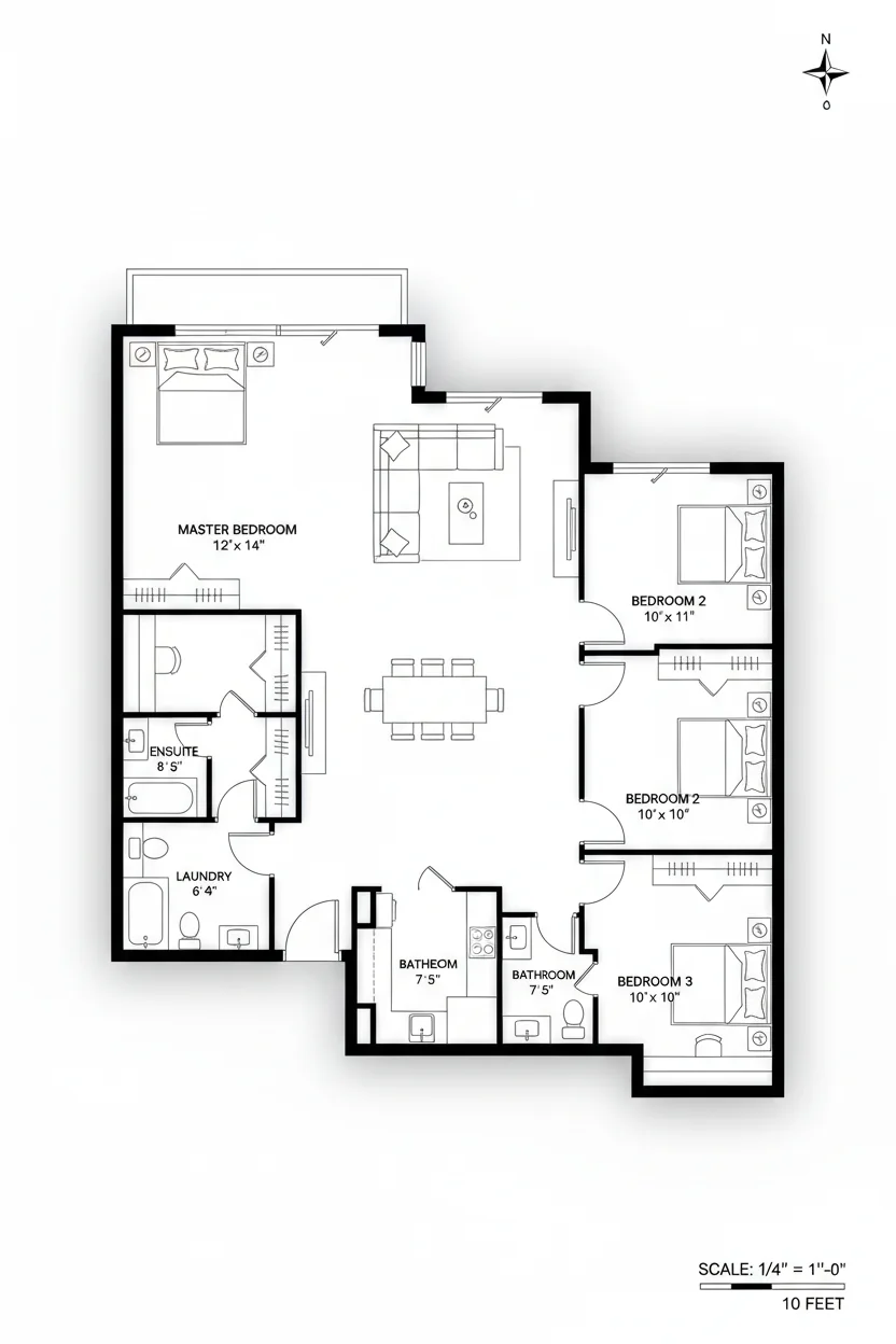 Floor plan layout for 950 sq ft small house plan #2