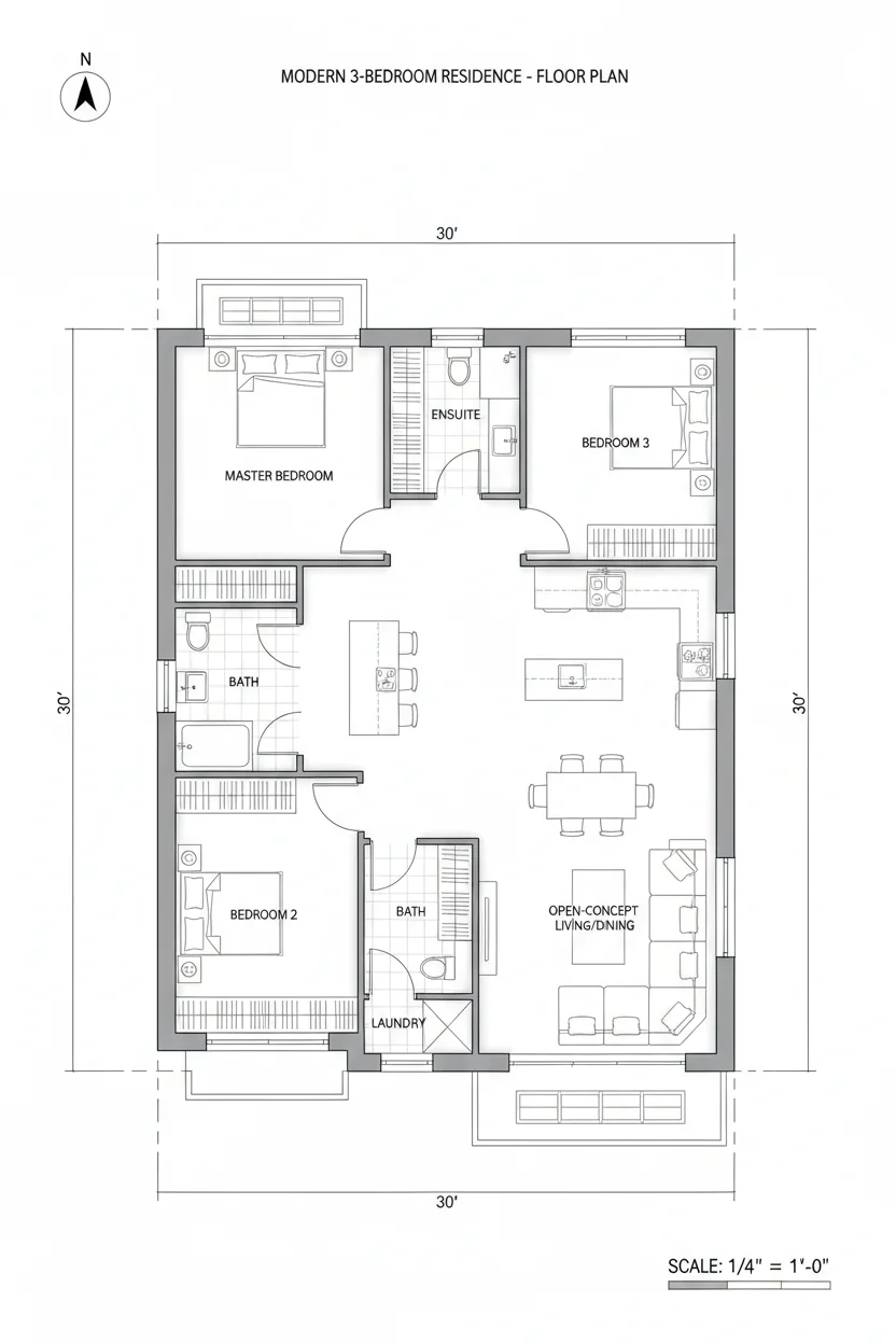 Floor plan layout for 1140 sq ft medium house plan #2
