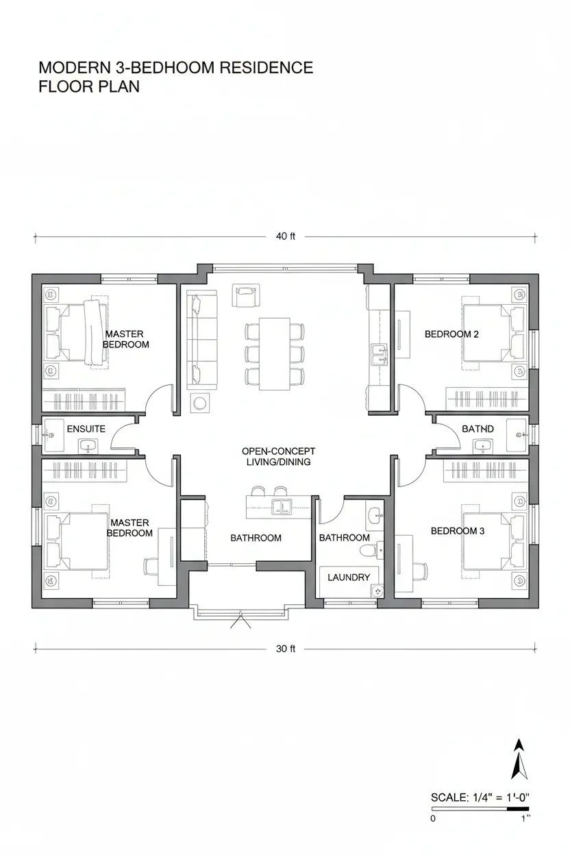 Floor plan layout for 1200 sq ft medium house plan #3