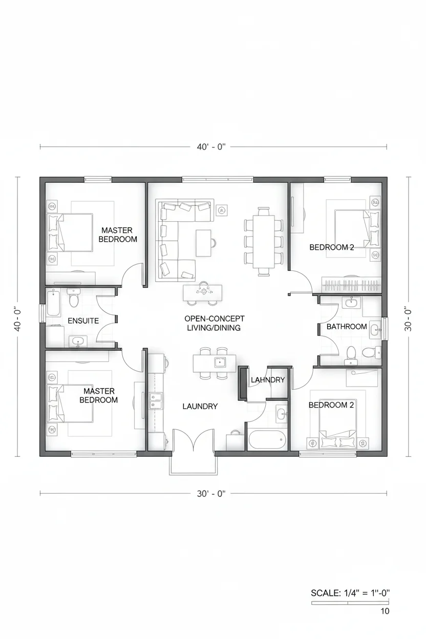 Floor plan layout for 1320 sq ft medium house plan #5