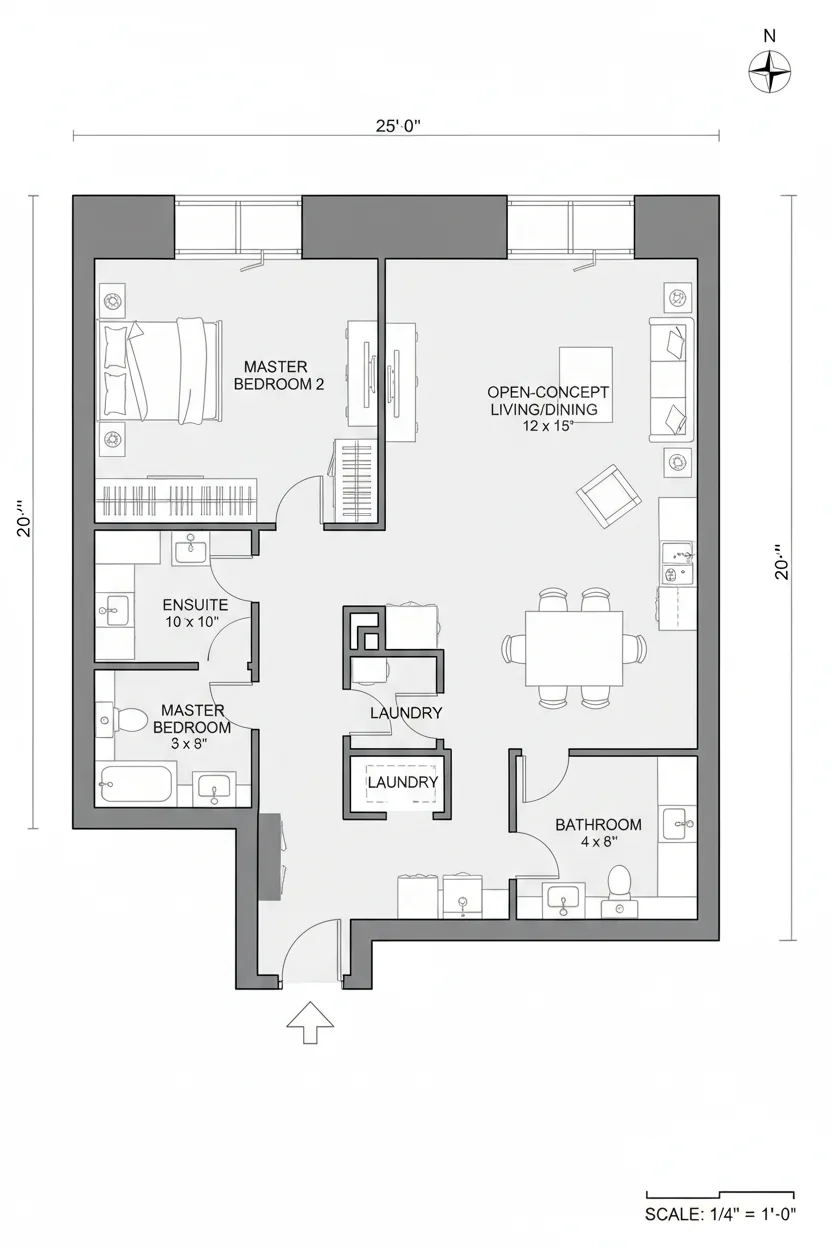 Floor plan layout for 1500 sq ft medium house plan #3