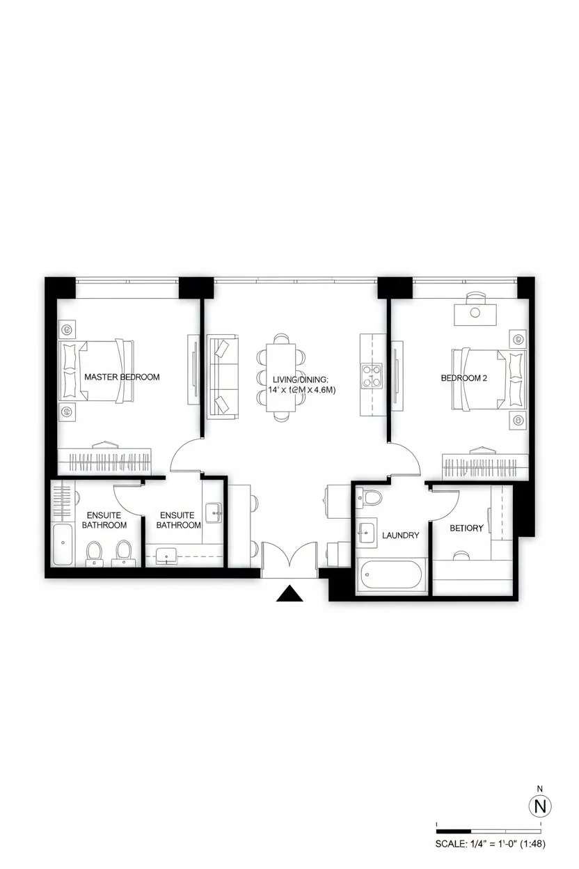 Floor plan layout for 840 sq ft compact house plan #4