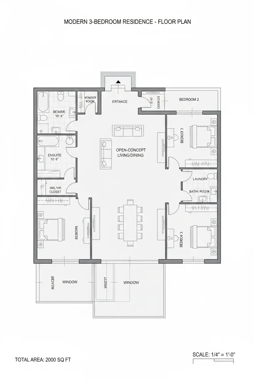 Floor plan layout for 1800 sq ft large house plan #1