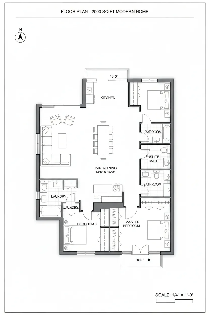 Floor plan layout for 1900 sq ft large house plan #2