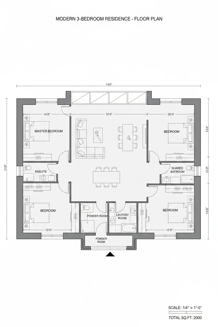 Floor plan layout for 2000 sq ft large house plan #3
