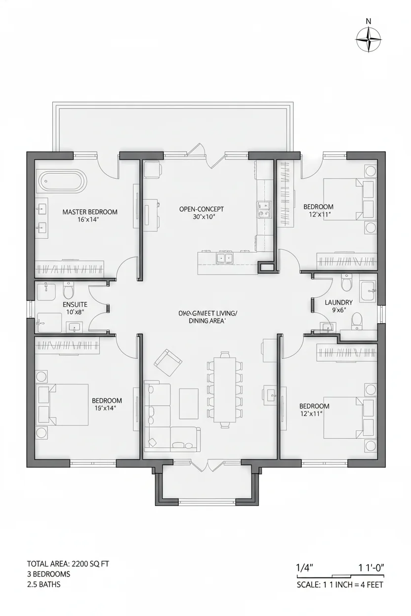 Floor plan layout for 1980 sq ft large house plan #1