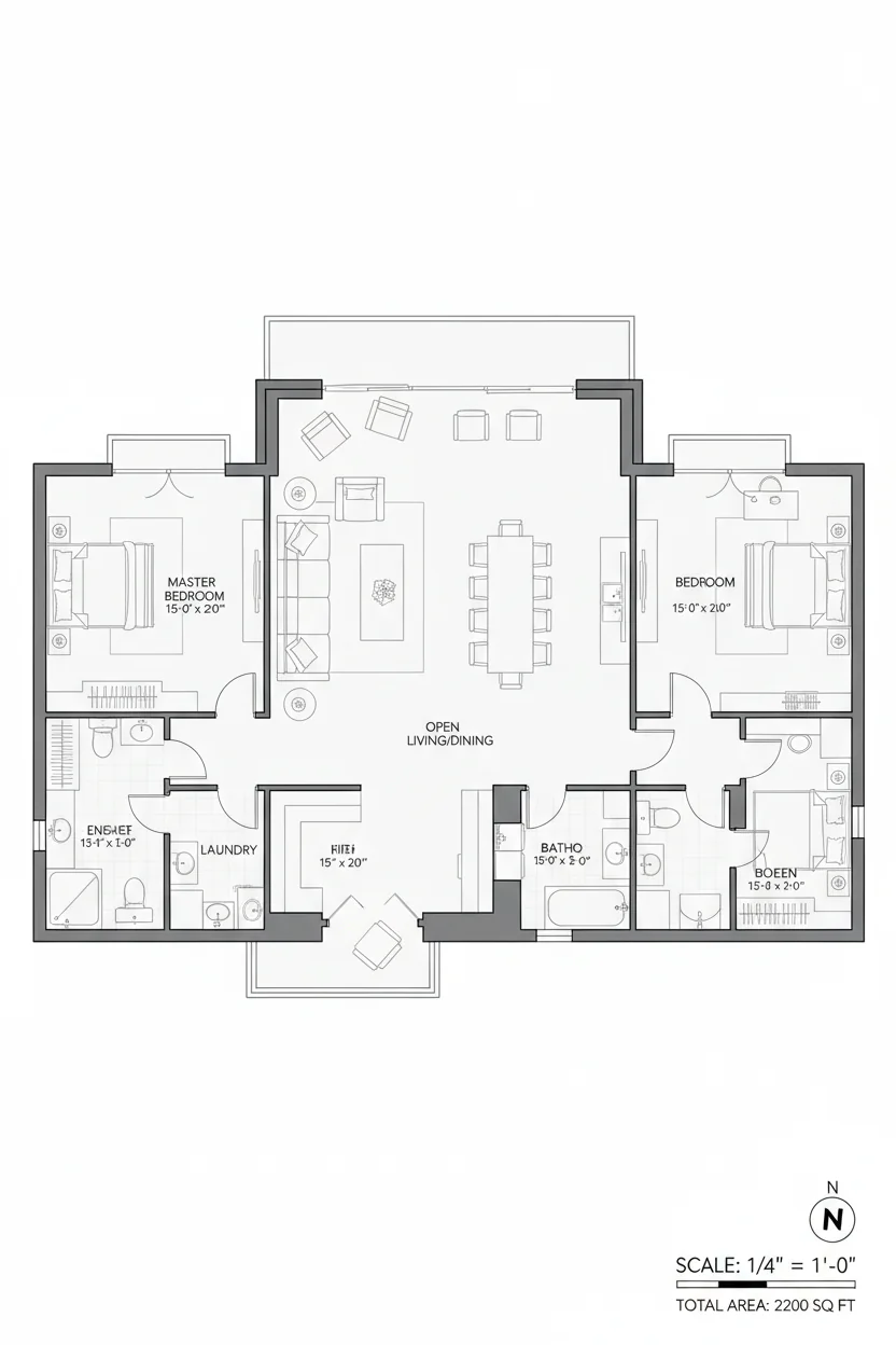 Floor plan layout for 2200 sq ft large house plan #3
