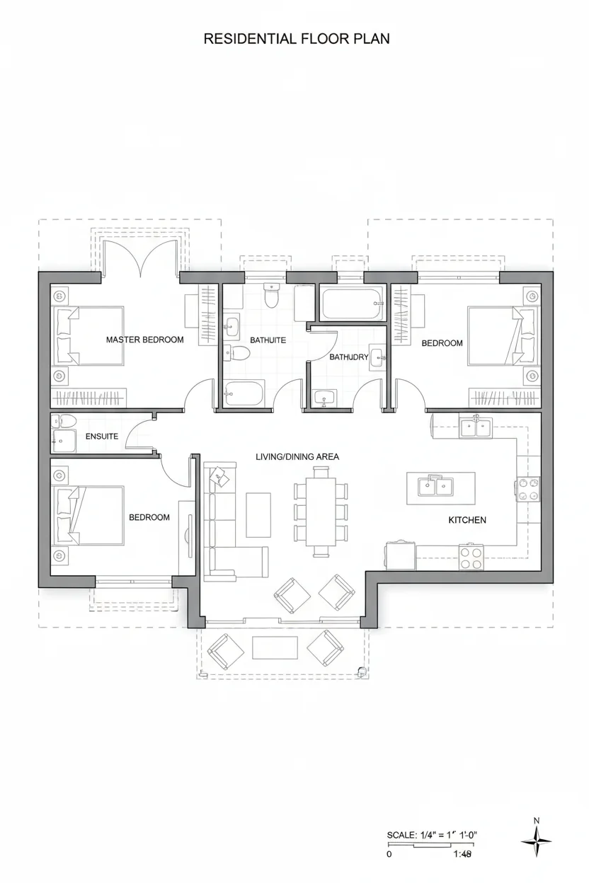 Floor plan layout for 1140 sq ft family house plan #2