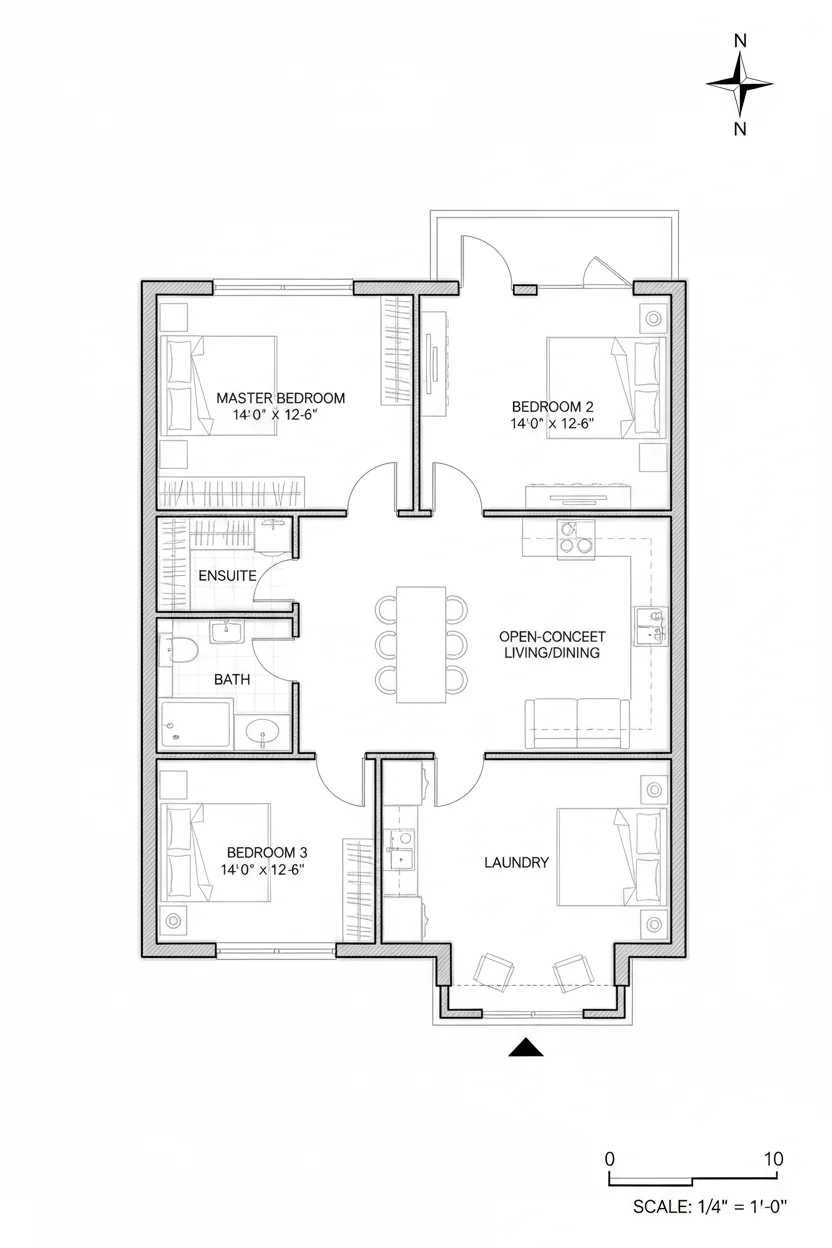 Floor plan layout for 1320 sq ft family house plan #5