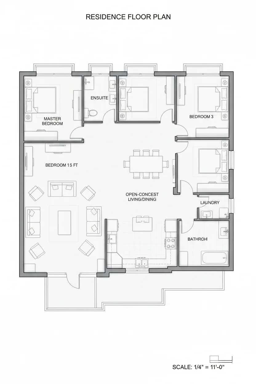 Floor plan layout for 1155 sq ft compact-family house plan #4