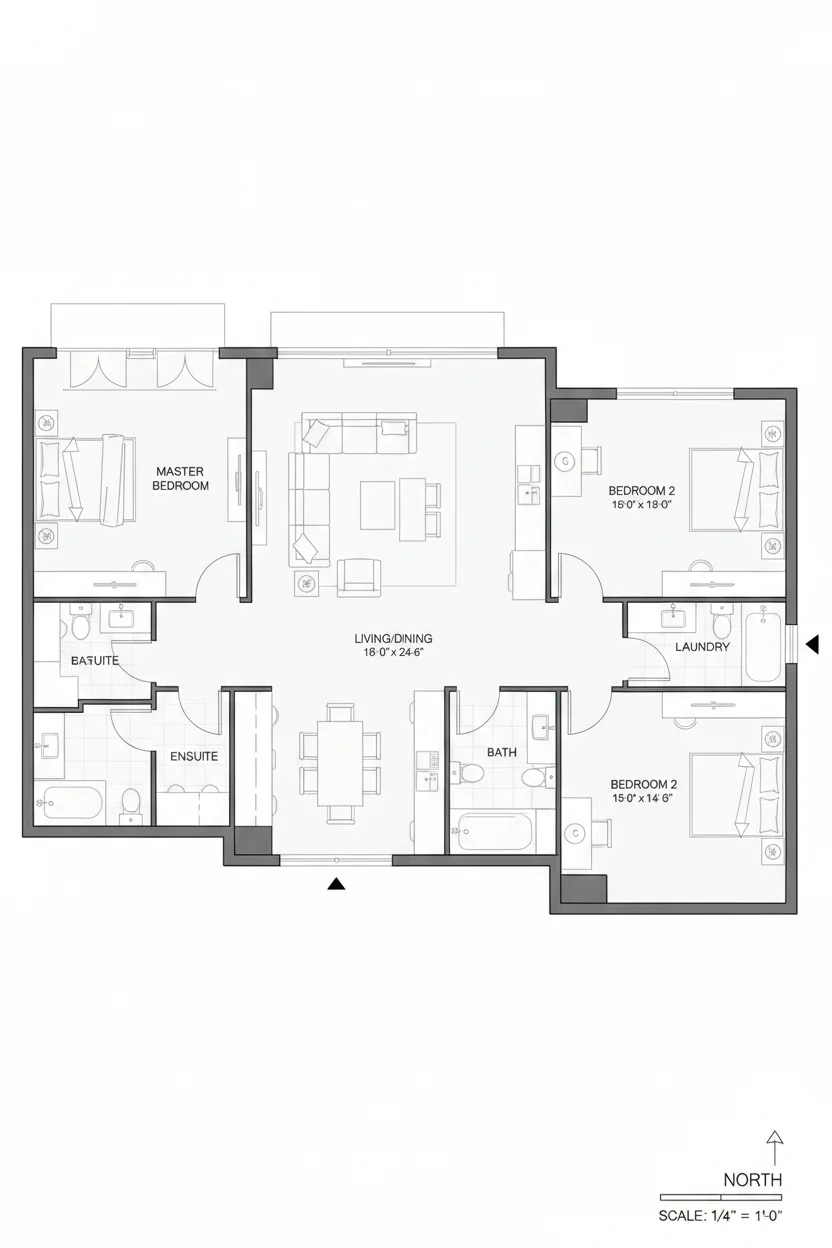 Floor plan layout for 1210 sq ft compact-family house plan #5