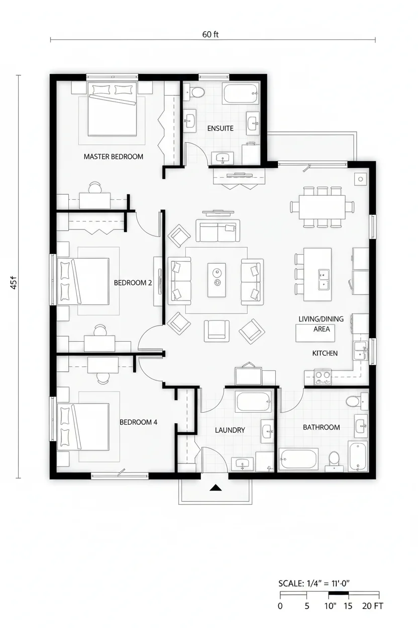 Floor plan layout for 1710 sq ft family house plan #2