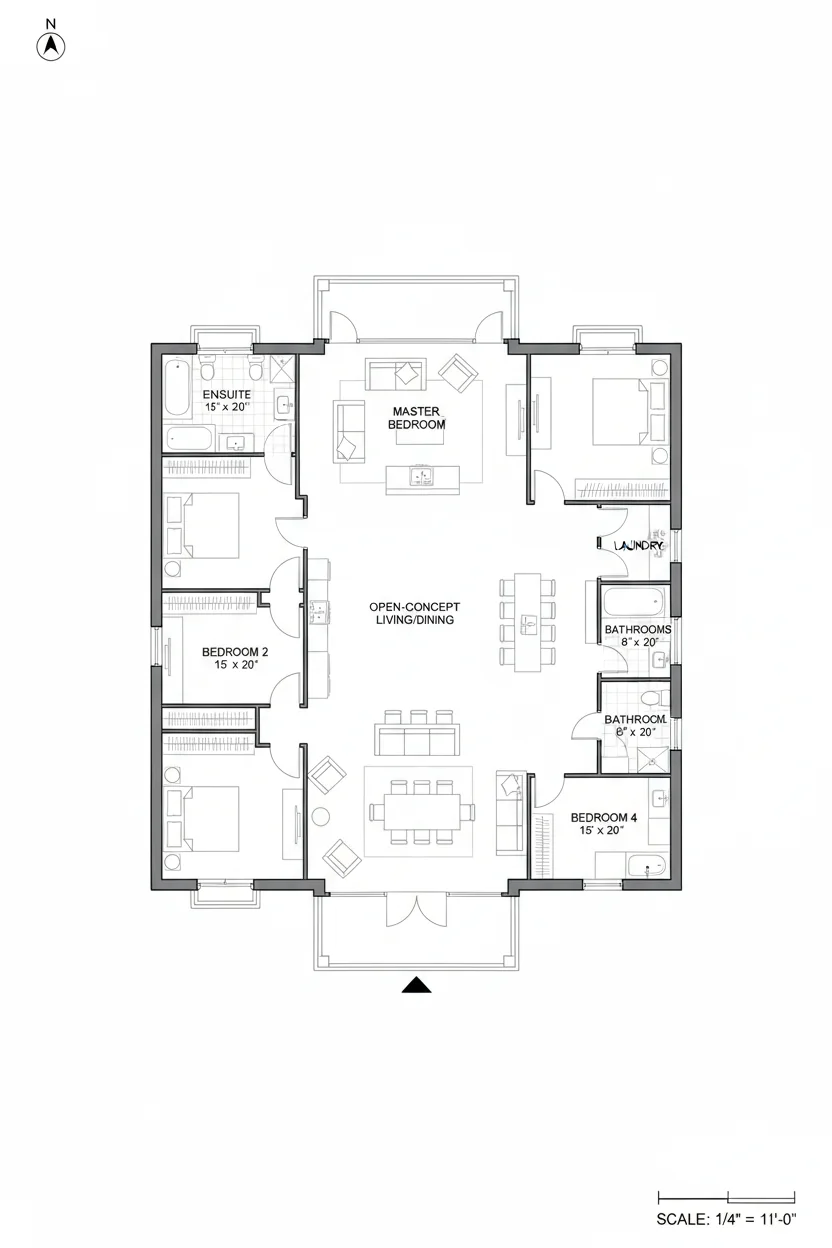 Floor plan layout for 1800 sq ft family house plan #3
