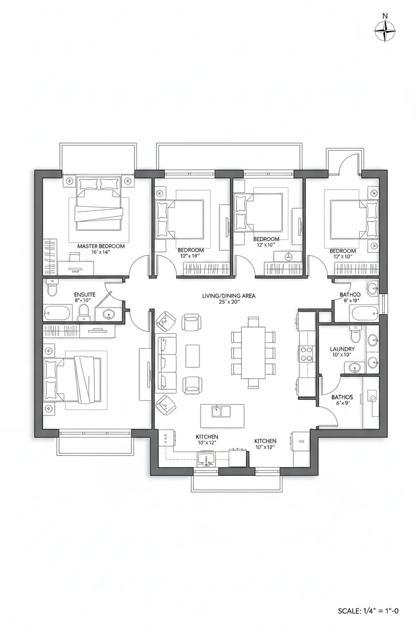 Floor plan layout for 1890 sq ft family house plan #4