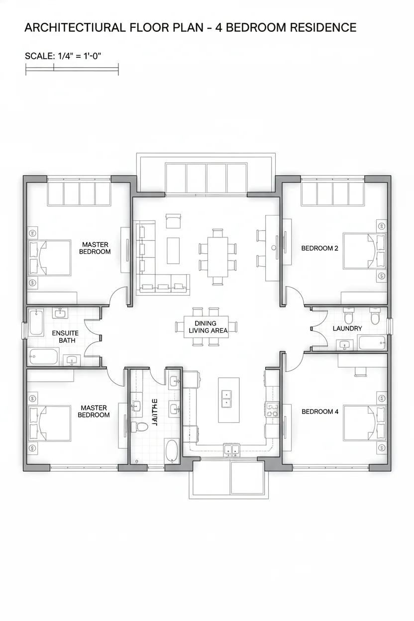 Floor plan layout for 1980 sq ft family house plan #5
