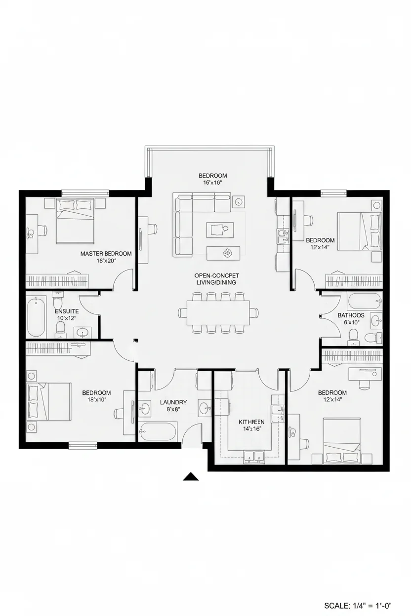 Floor plan layout for 2250 sq ft large-family house plan #1