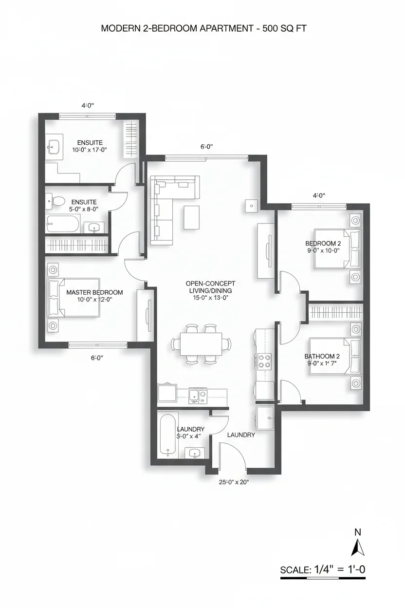 Floor plan layout for 475 sq ft tiny house plan #2