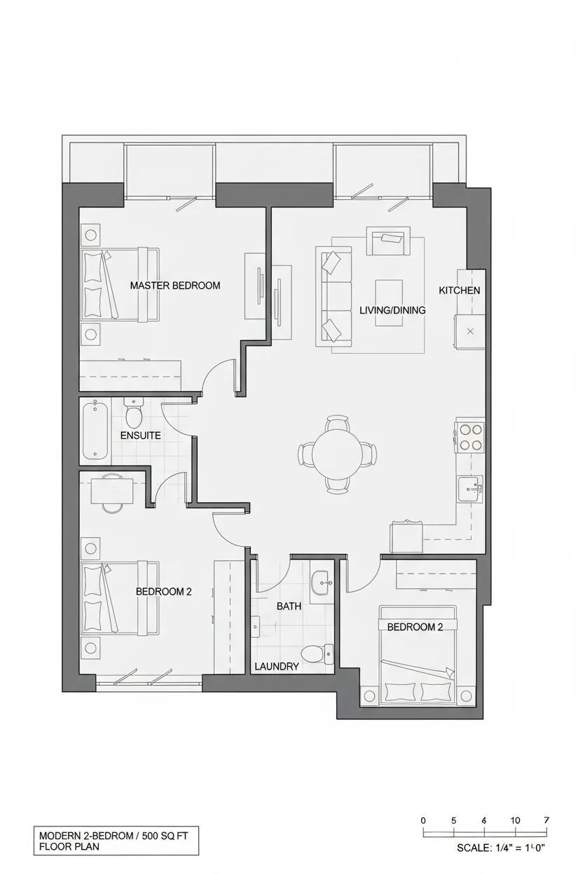 Floor plan layout for 500 sq ft tiny house plan #3