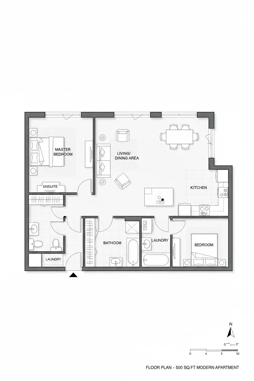 Floor plan layout for 525 sq ft tiny house plan #4