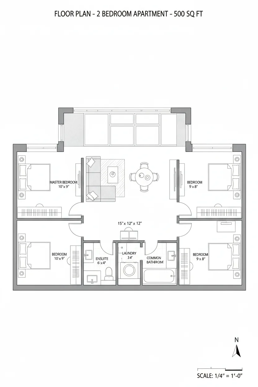 Floor plan layout for 550 sq ft tiny house plan #5