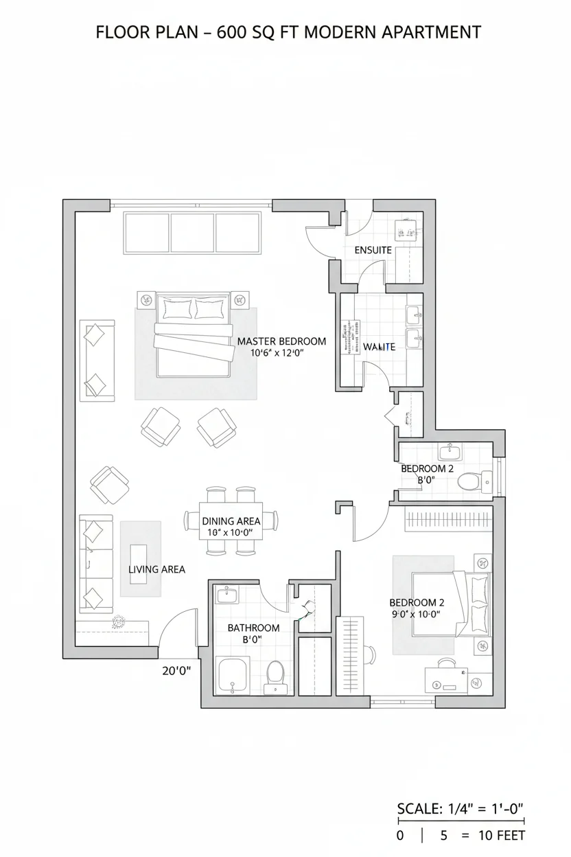 Floor plan layout for 570 sq ft tiny house plan #2