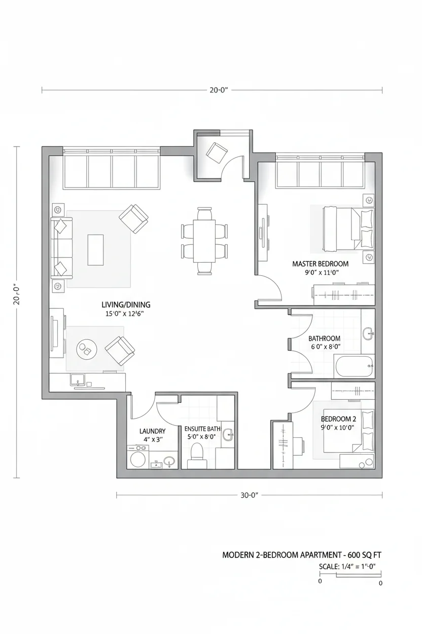 Floor plan layout for 600 sq ft tiny house plan #3