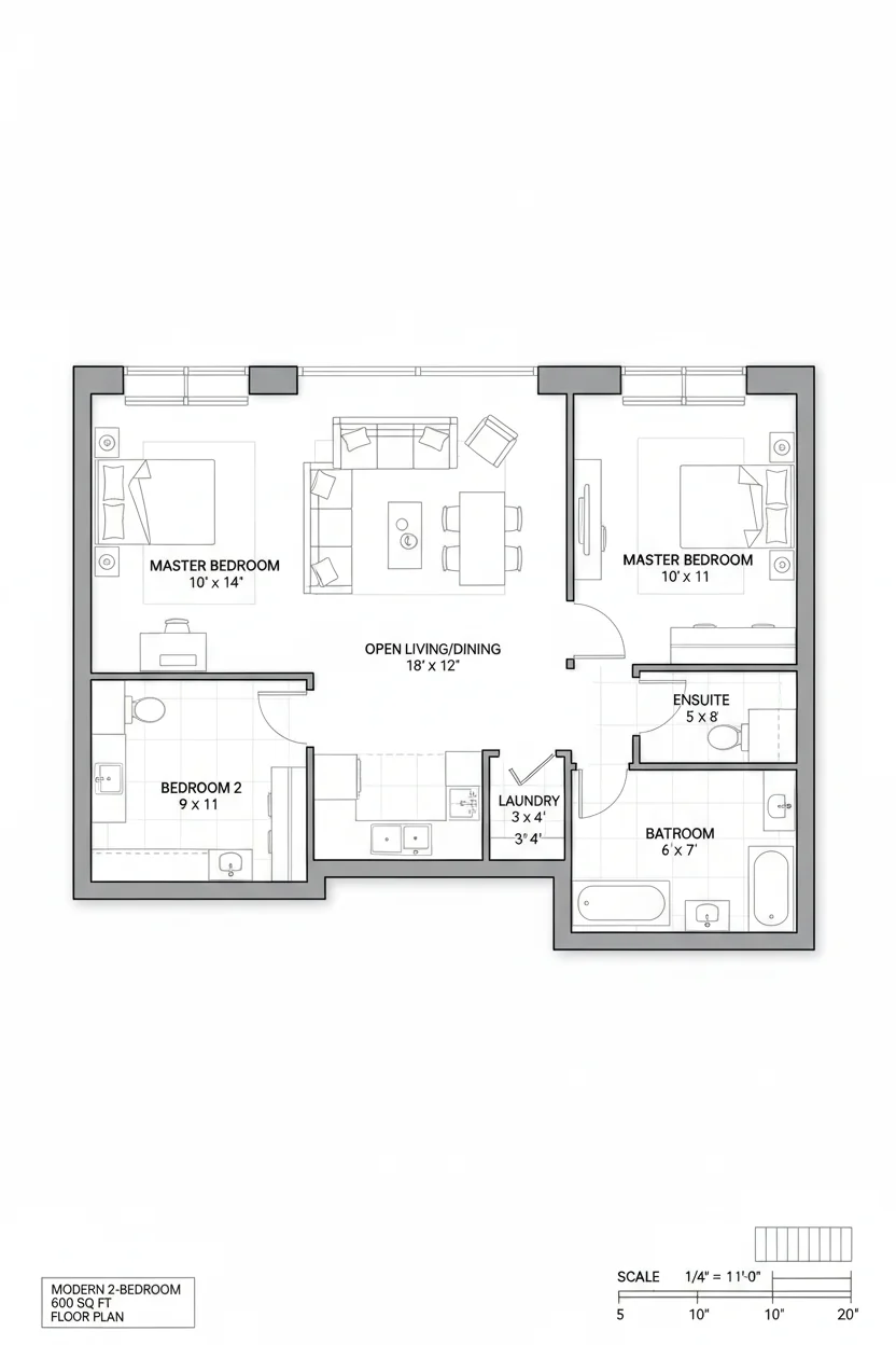 Floor plan layout for 630 sq ft tiny house plan #4