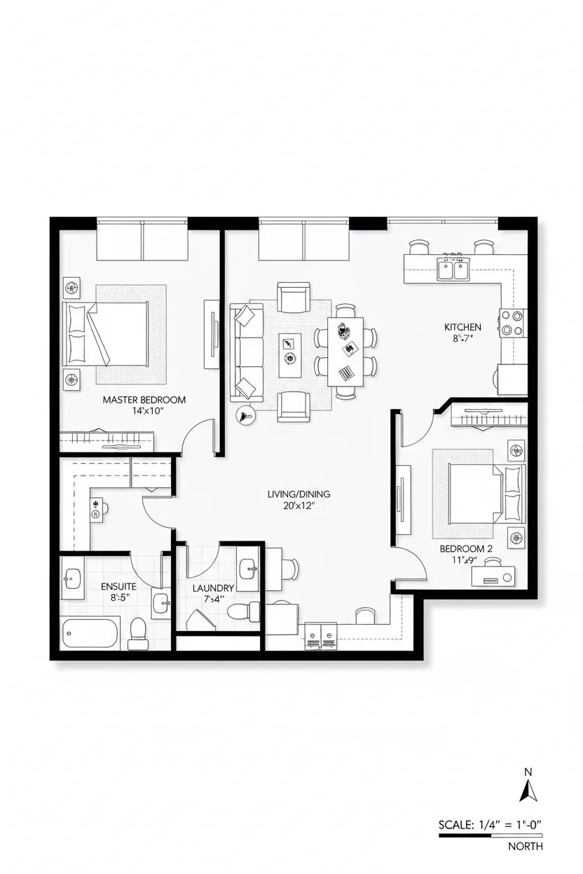 Floor plan layout for 660 sq ft tiny house plan #5