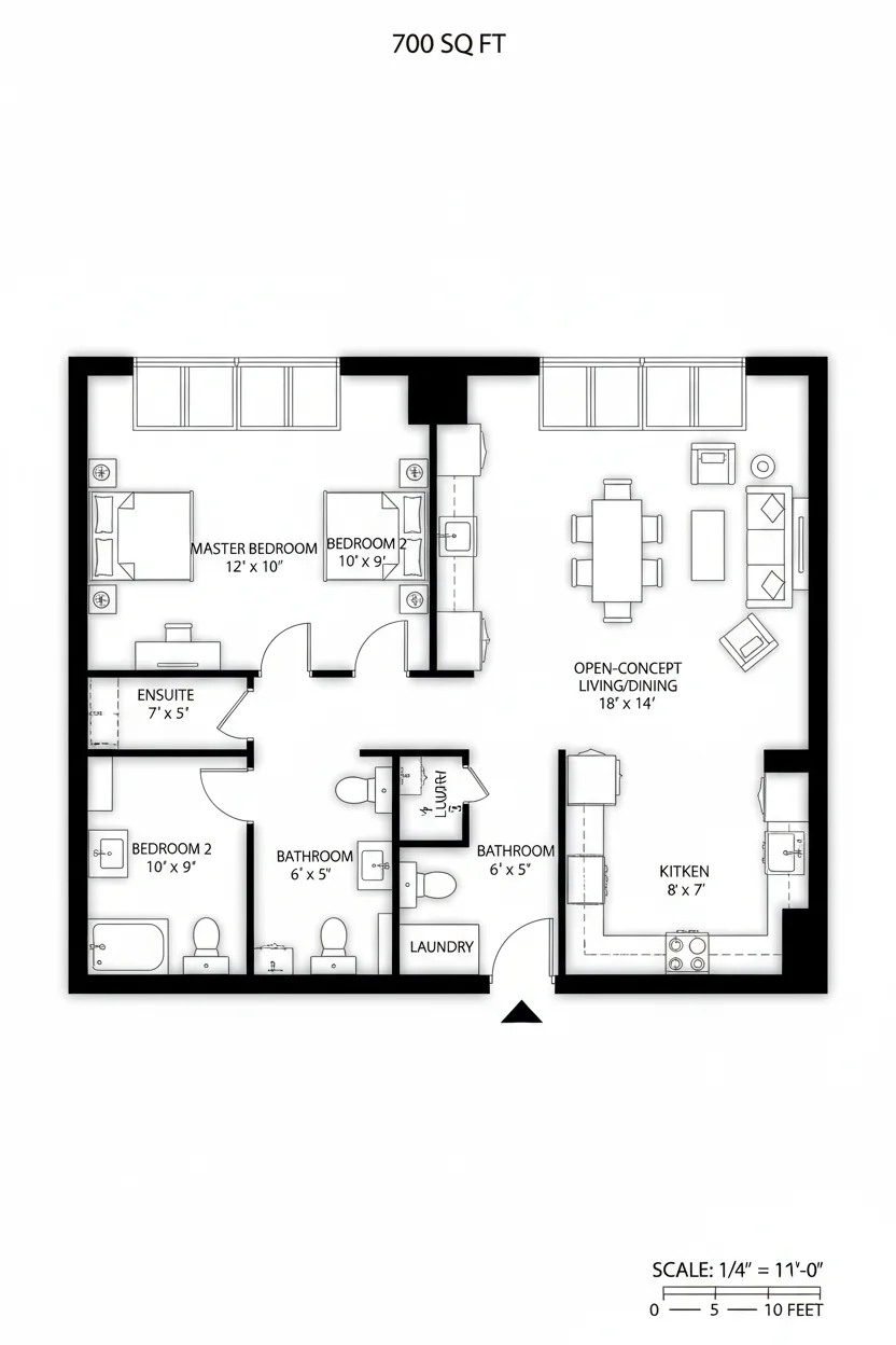 Floor plan layout for 630 sq ft small house plan #1