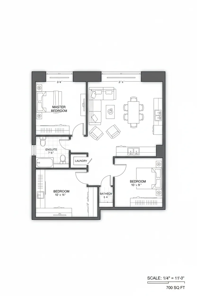 Floor plan layout for 700 sq ft small house plan #3