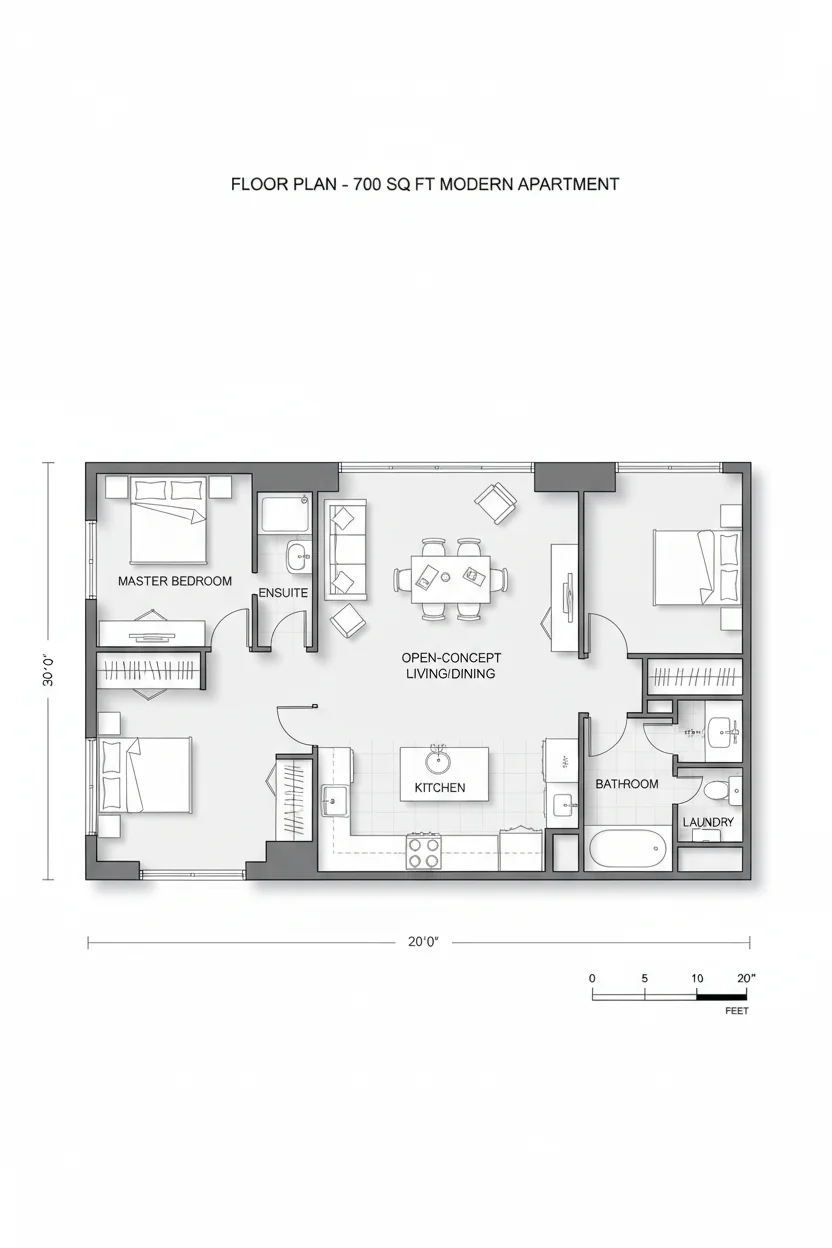 Floor plan layout for 735 sq ft small house plan #4