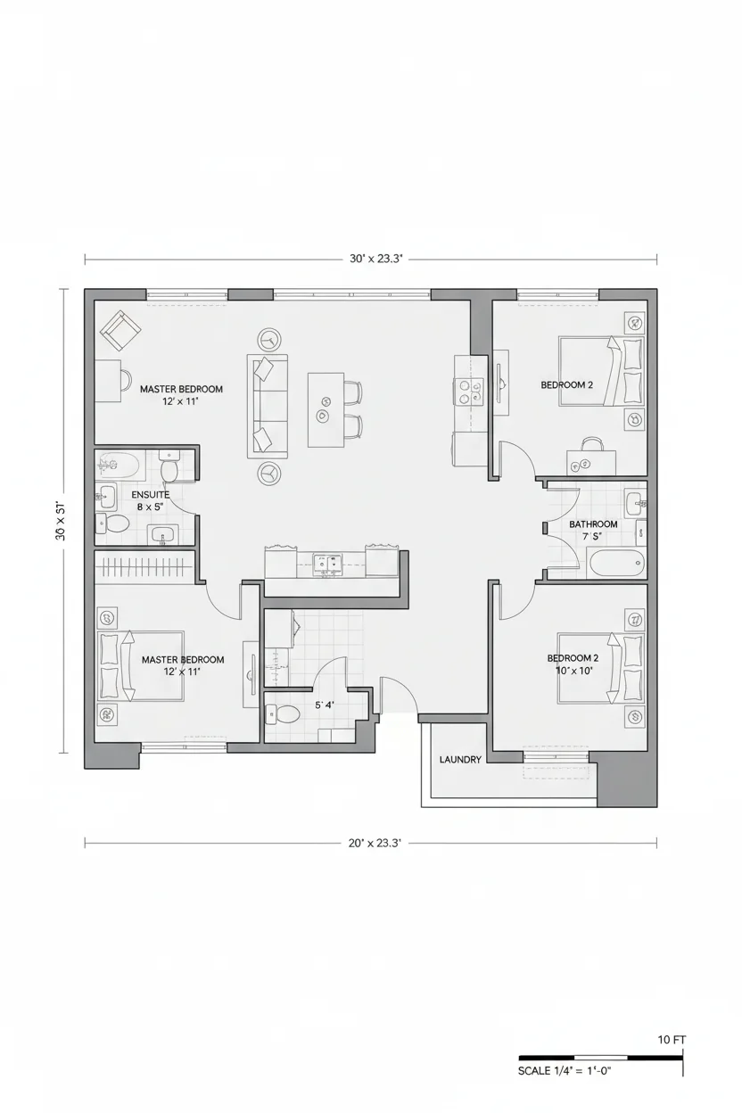 Floor plan layout for 770 sq ft small house plan #5