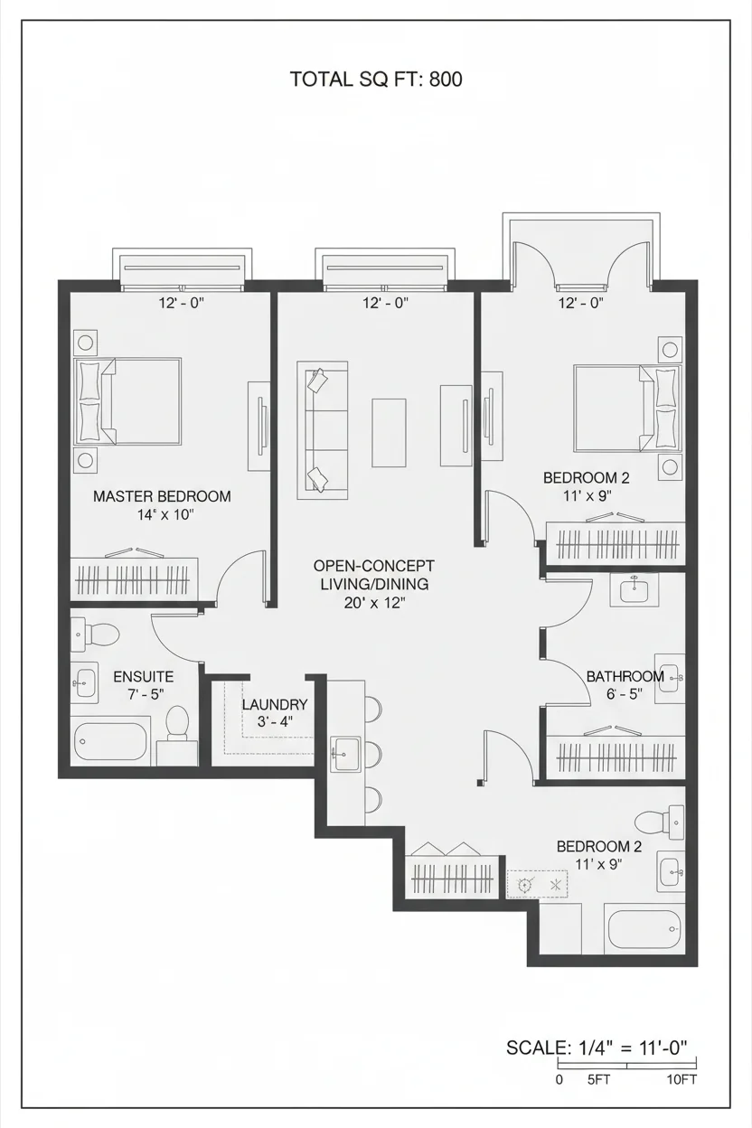 Floor plan layout for 840 sq ft small house plan #4