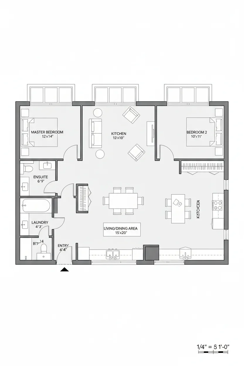 Floor plan layout for 880 sq ft small house plan #5