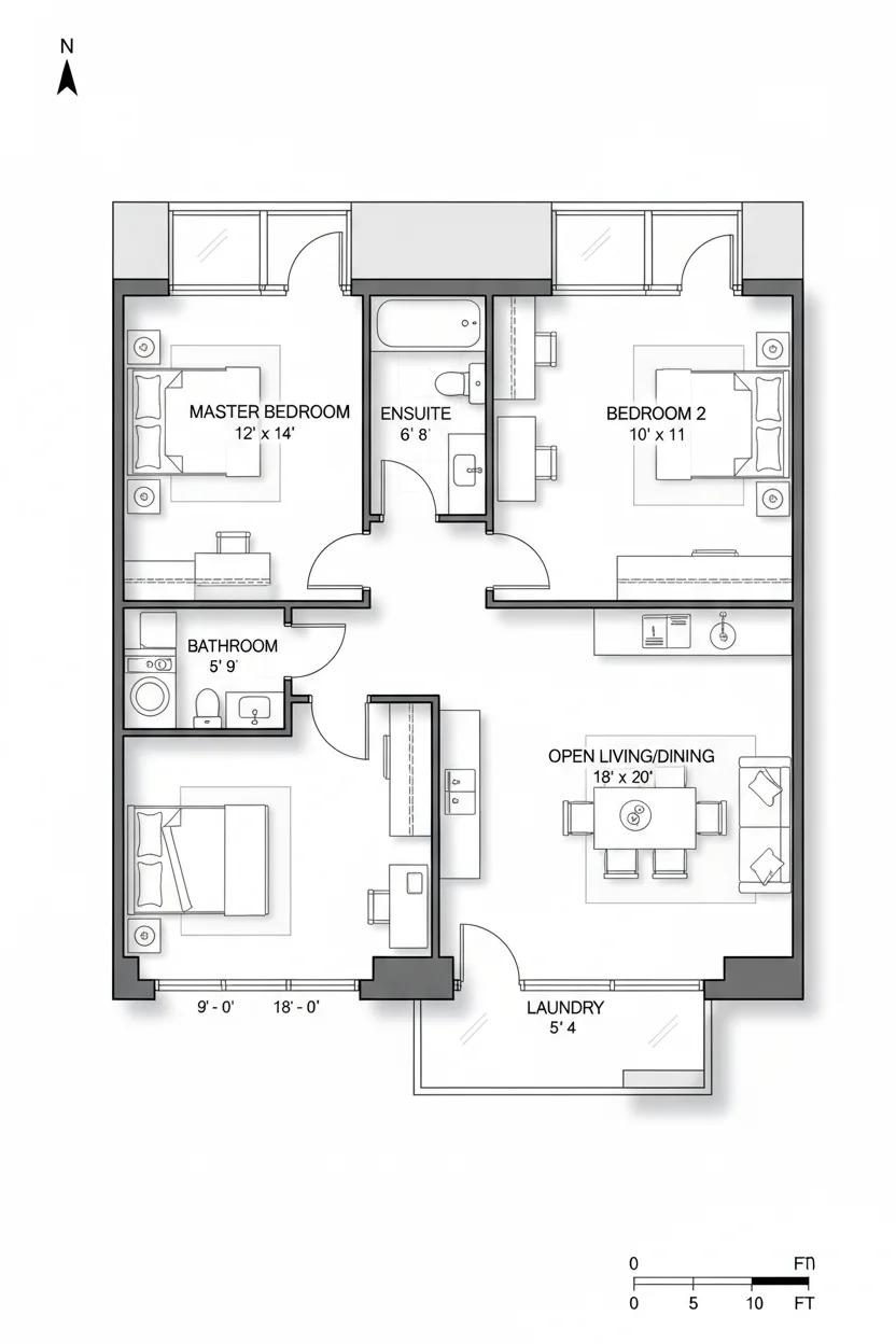 Floor plan layout for 855 sq ft small house plan #2