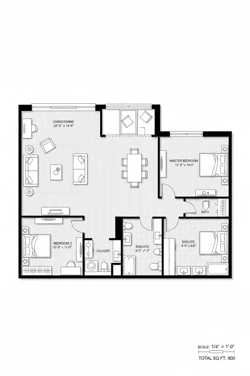 Floor plan layout for 900 sq ft small house plan #3