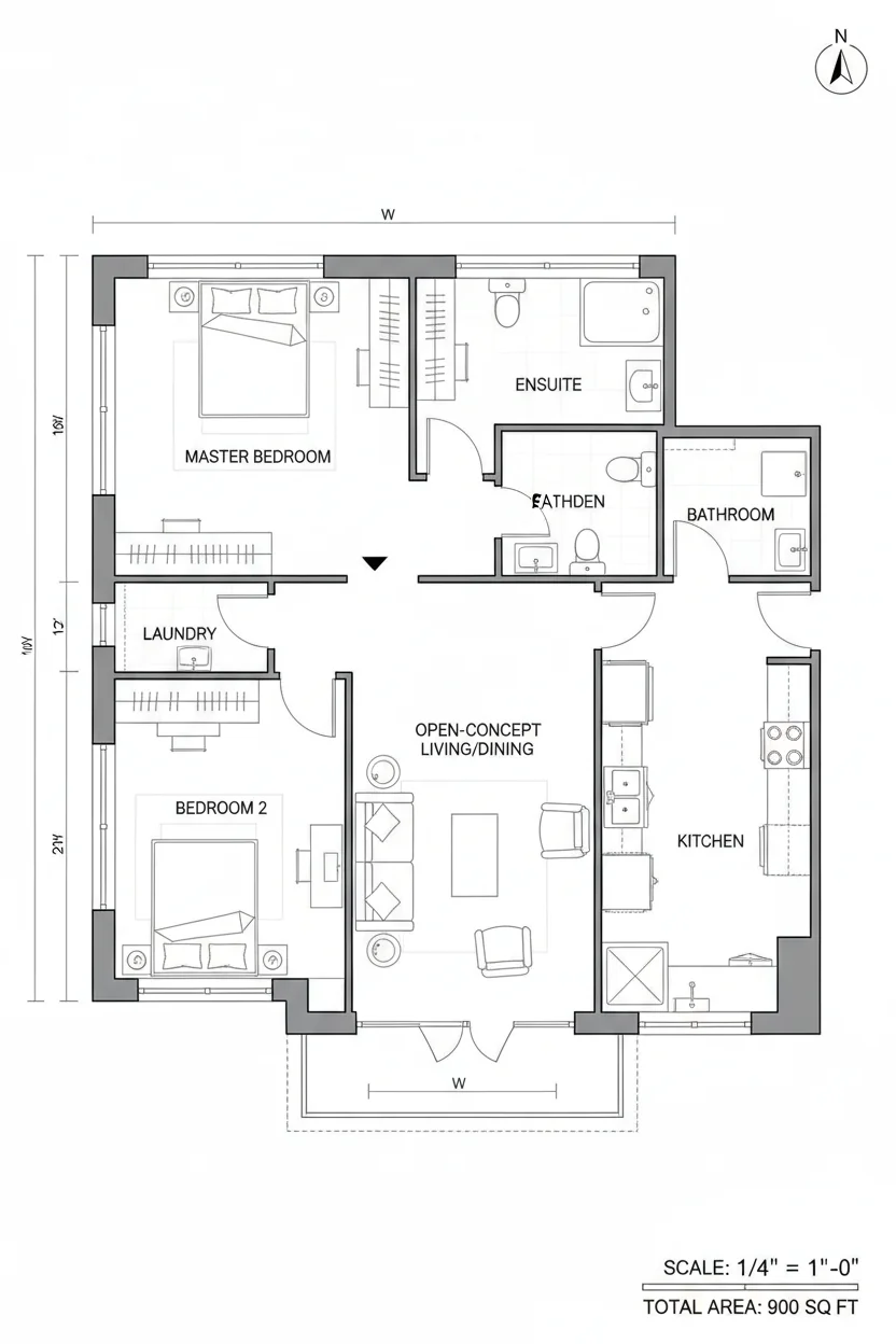 Floor plan layout for 945 sq ft small house plan #4