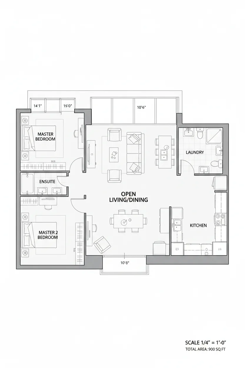 Floor plan layout for 990 sq ft small house plan #5