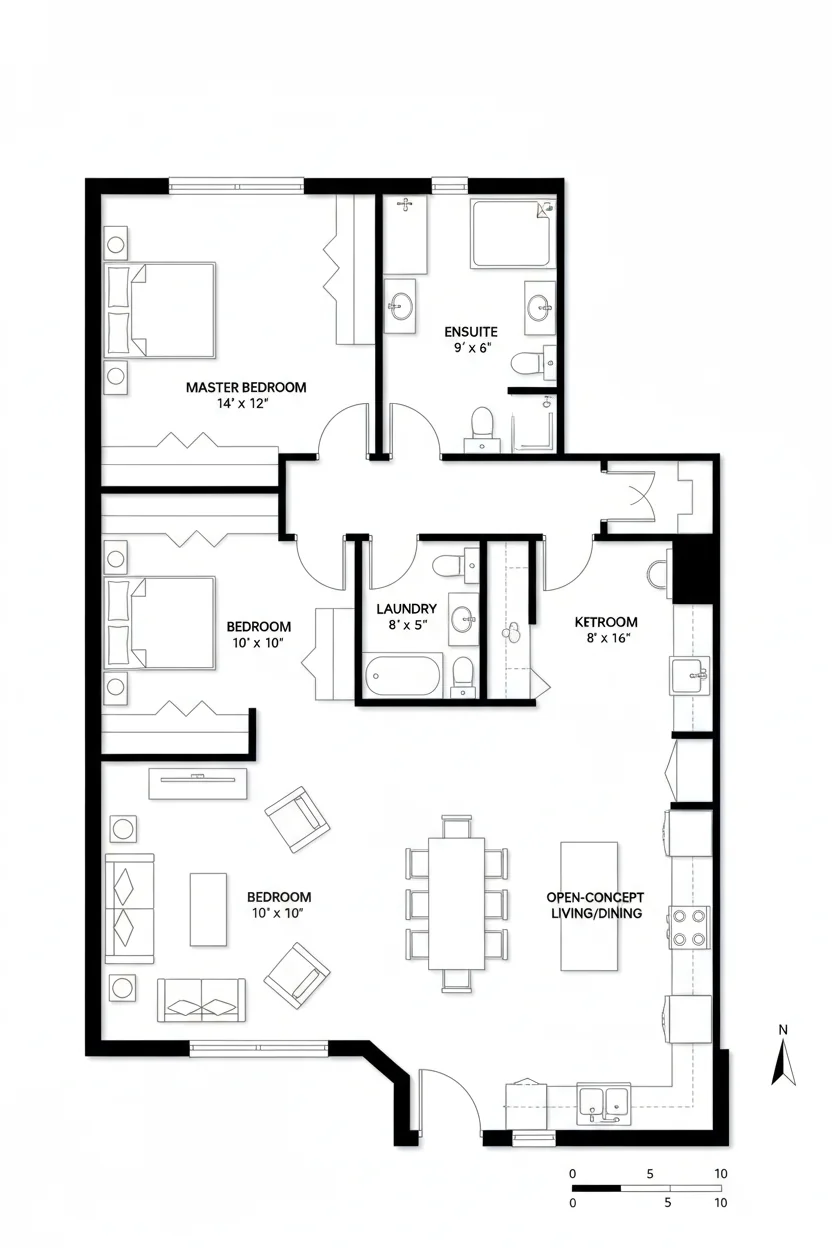 Floor plan layout for 720 sq ft adu house plan #1