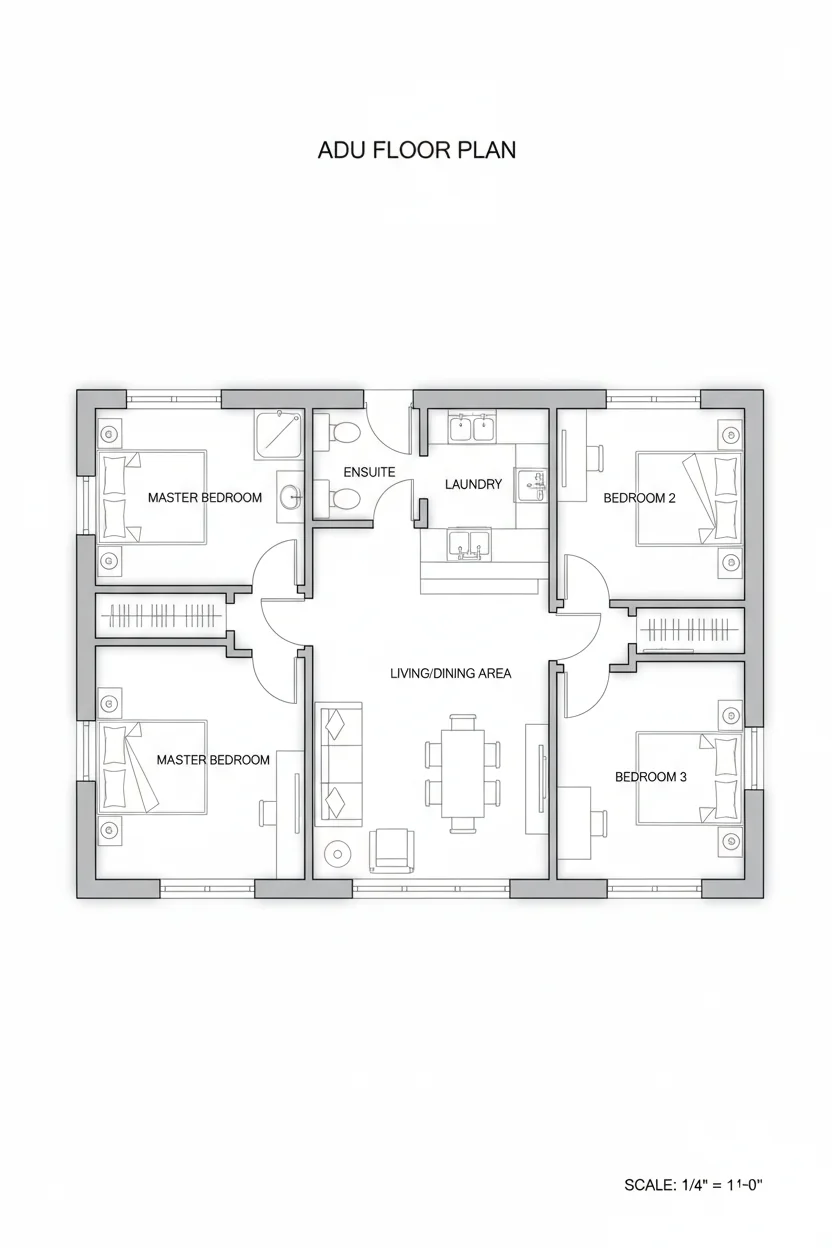 Floor plan layout for 760 sq ft adu house plan #2
