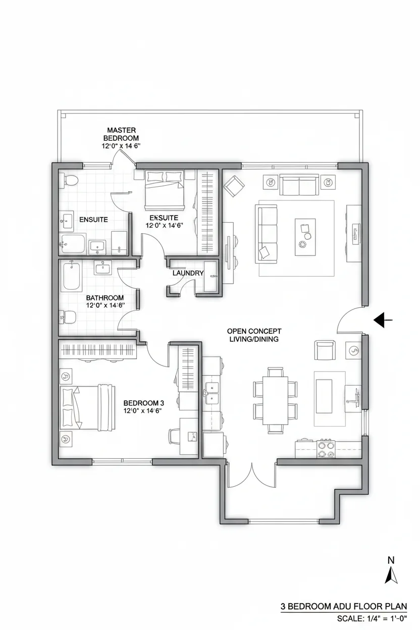 Floor plan layout for 840 sq ft adu house plan #4
