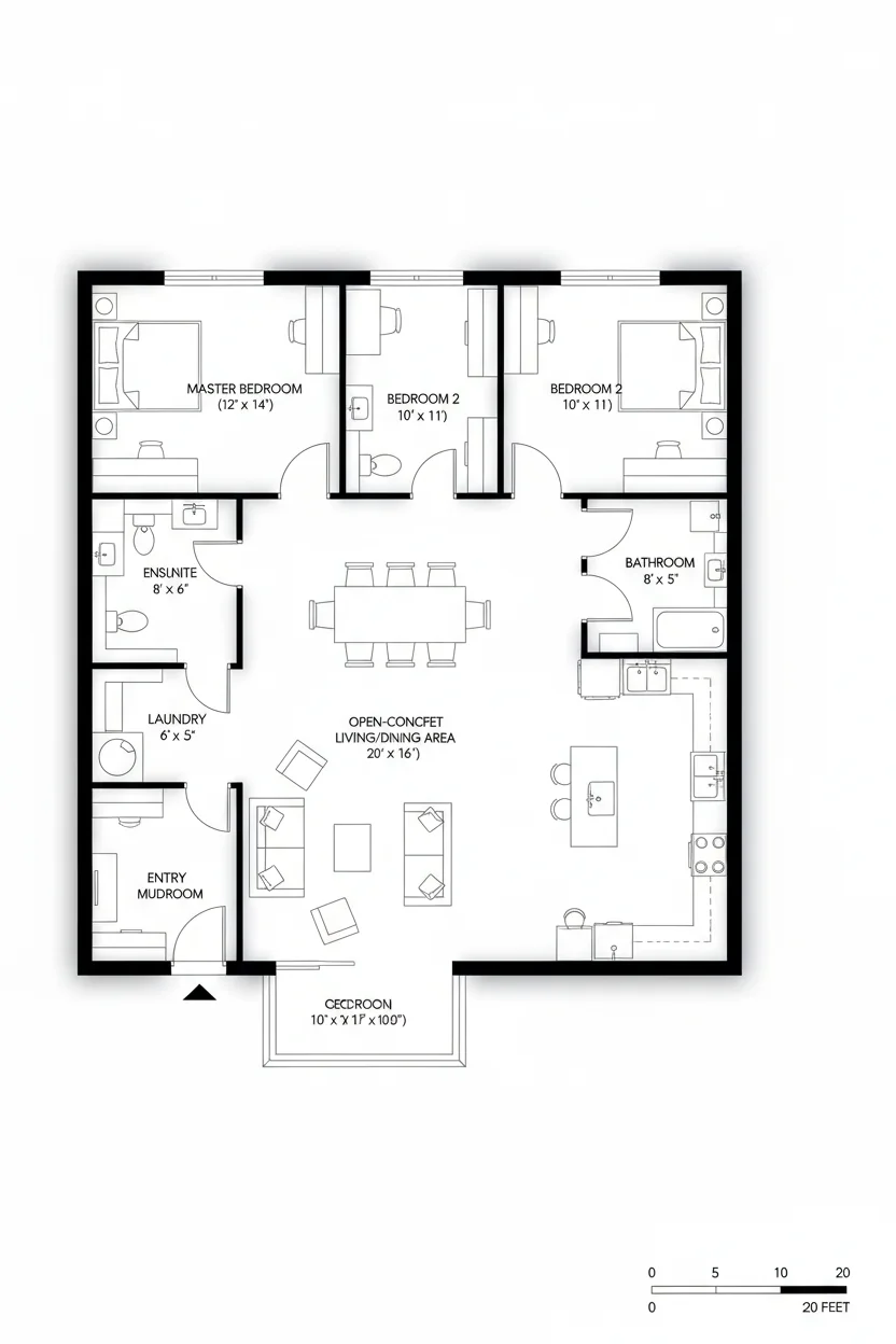 Floor plan layout for 880 sq ft adu house plan #5
