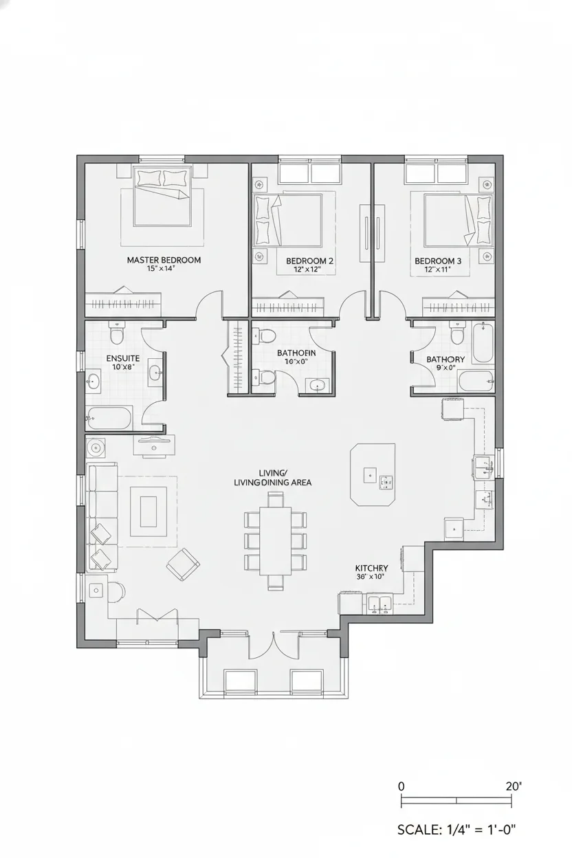 Floor plan layout for 1800 sq ft barndominium house plan #1