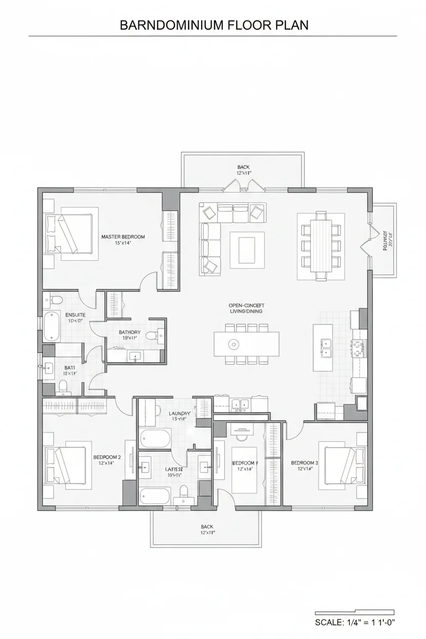 Floor plan layout for 1900 sq ft barndominium house plan #2