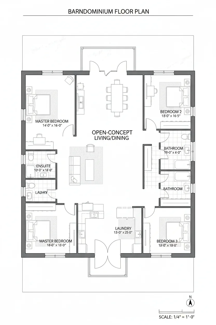 Floor plan layout for 2000 sq ft barndominium house plan #3