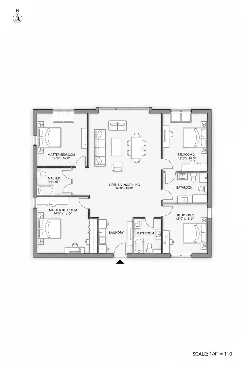 Floor plan layout for 2200 sq ft barndominium house plan #5
