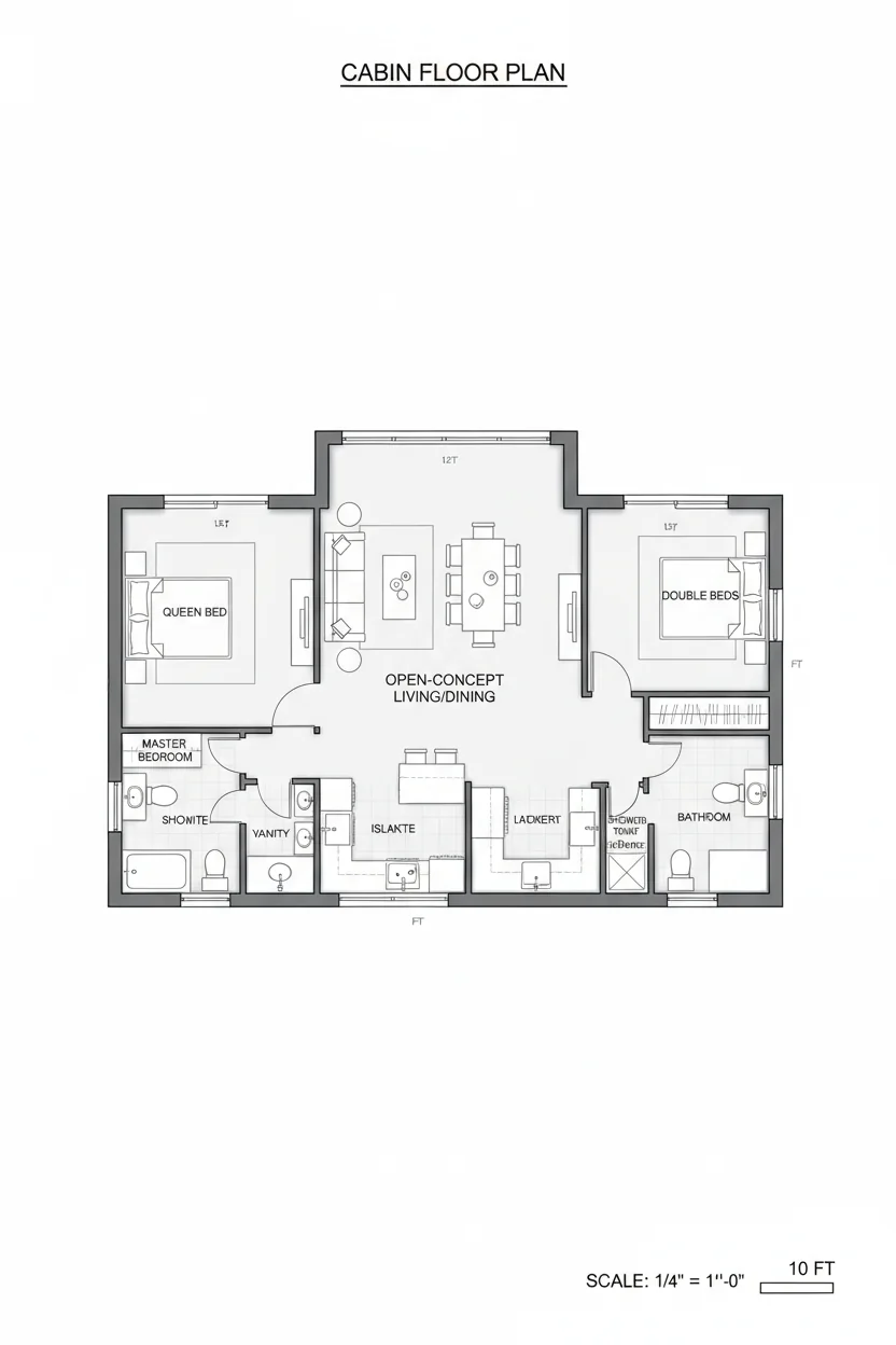 Floor plan layout for 1000 sq ft cabin house plan #3