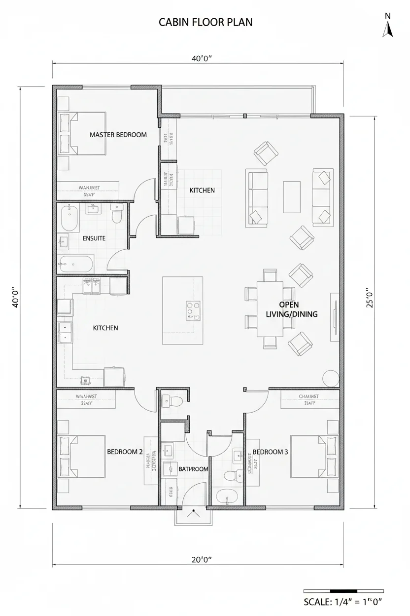 Floor plan layout for 1050 sq ft cabin house plan #4