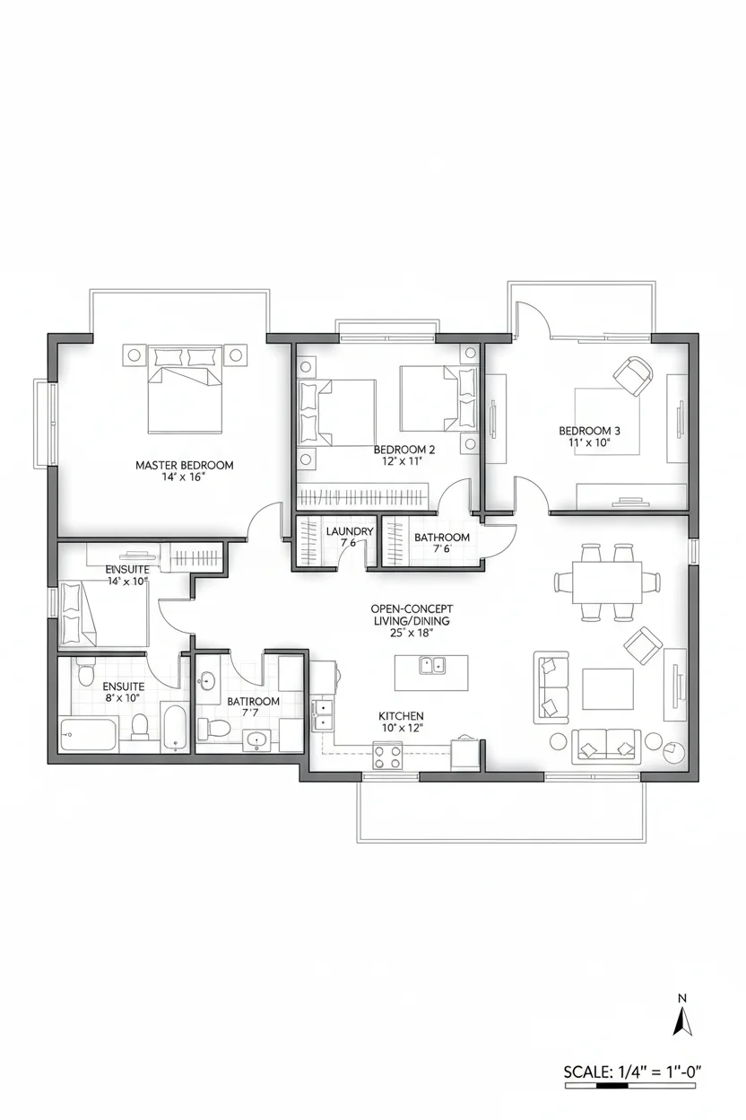 Floor plan layout for 1260 sq ft cottage house plan #4