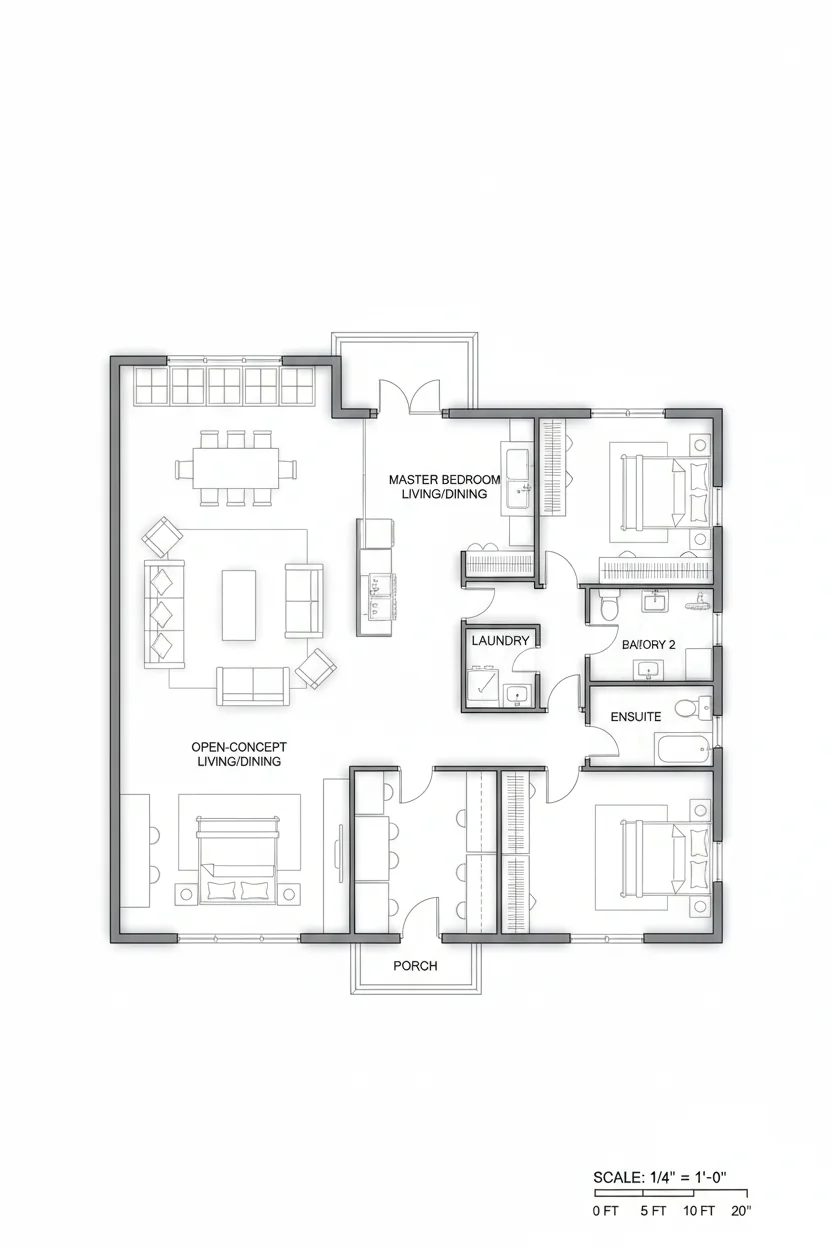 Floor plan layout for 1425 sq ft craftsman house plan #2